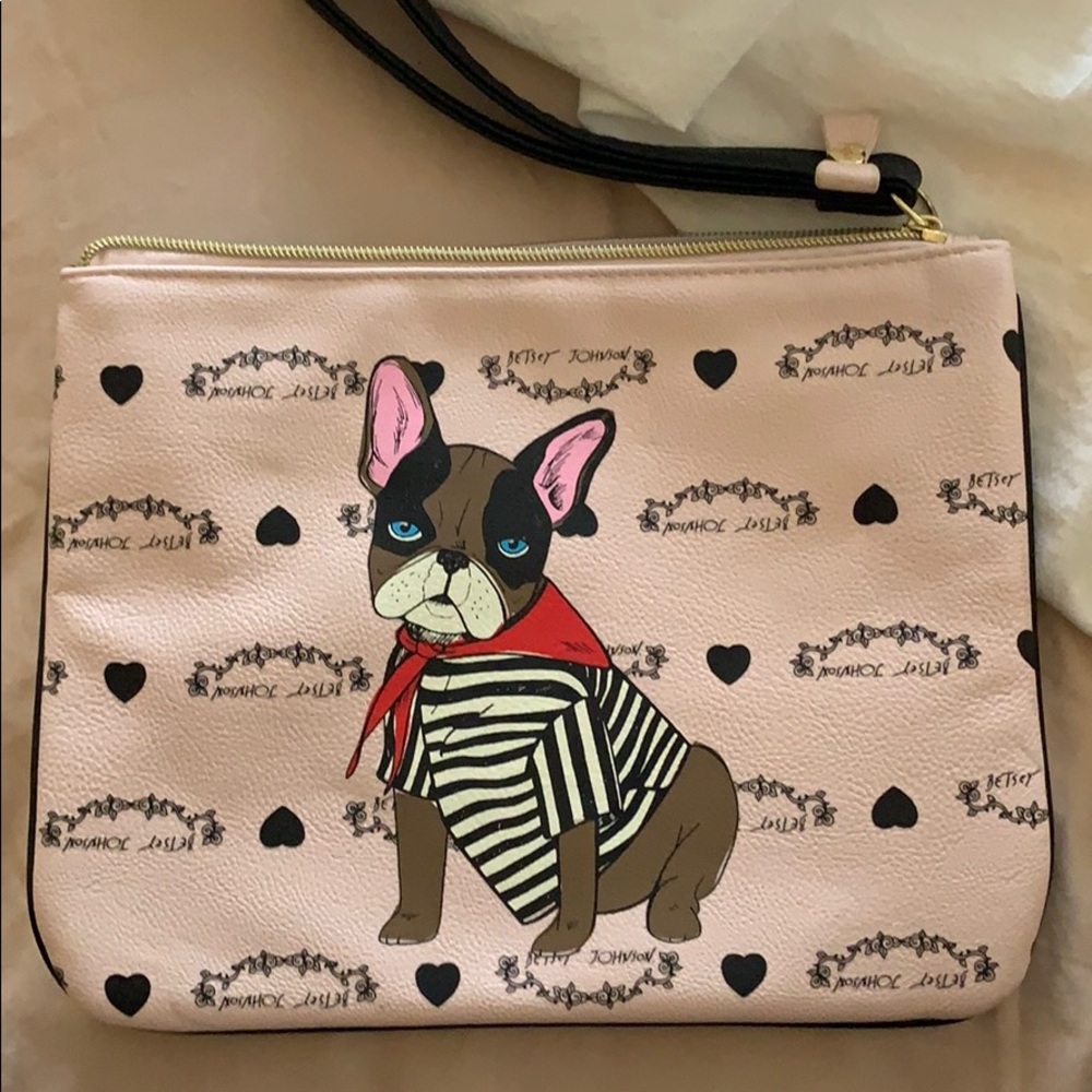 NWOT Betsy Johnson French Bulldog Leather Pouch